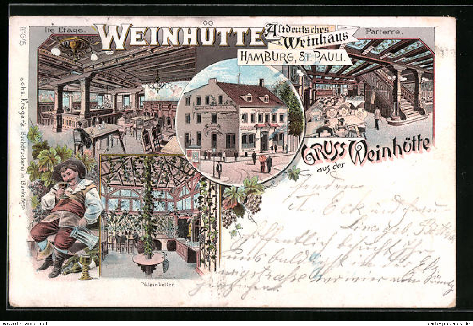 Lithographie Hamburg-St. Pauli, Gasthaus Weinhütte  - Mitte