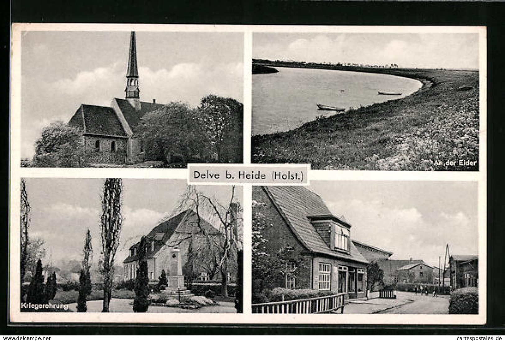 AK Delve B. Heide, An Der Eider, Kriegerdenkmal, Strassenpartie  - Heide
