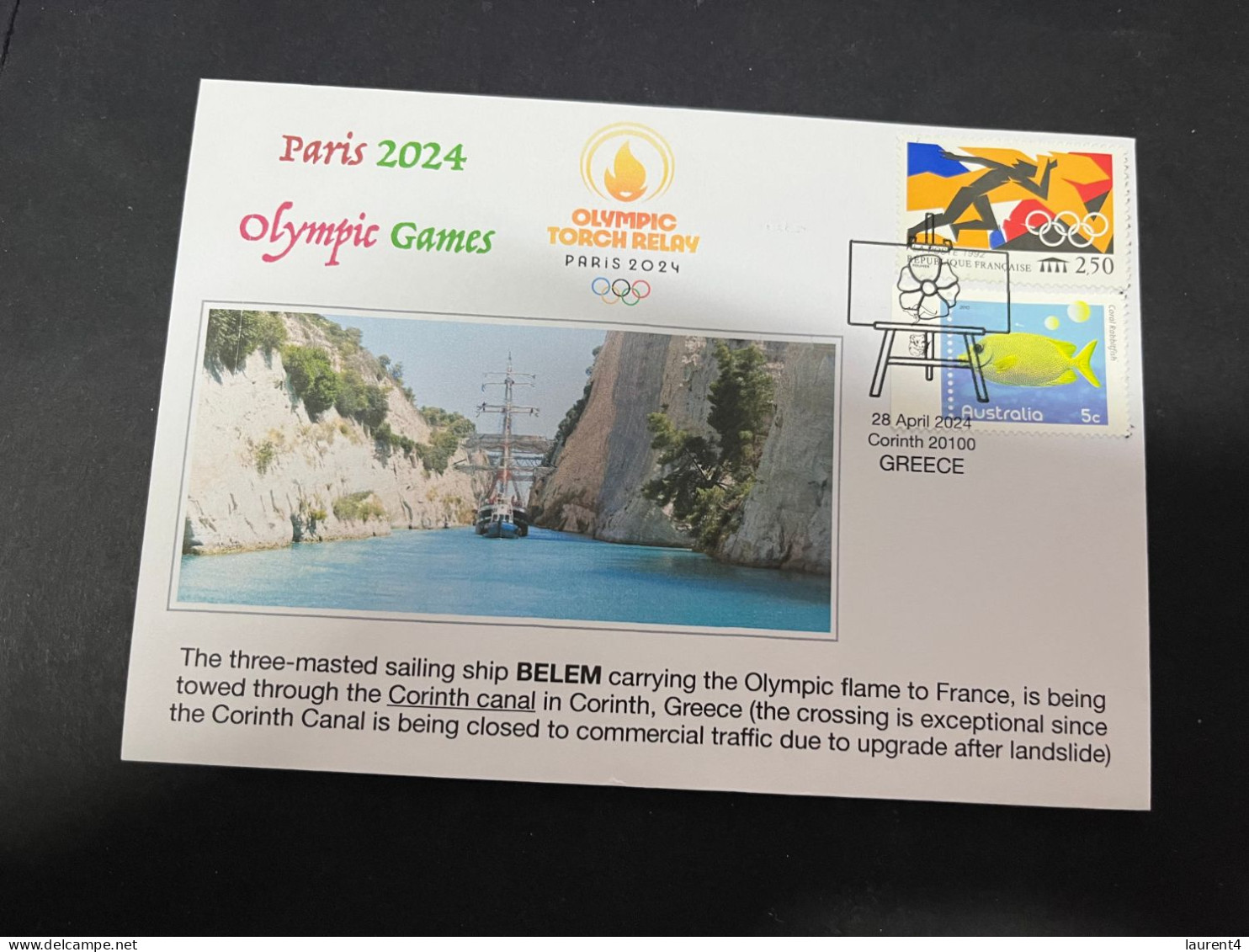 30-4-2024 (3 Z 26) Paris Olympic Games 2024 - The Olympic Flame Travel On Sail Ship BELEM Via The Corinth Canal - Zomer 2024: Parijs