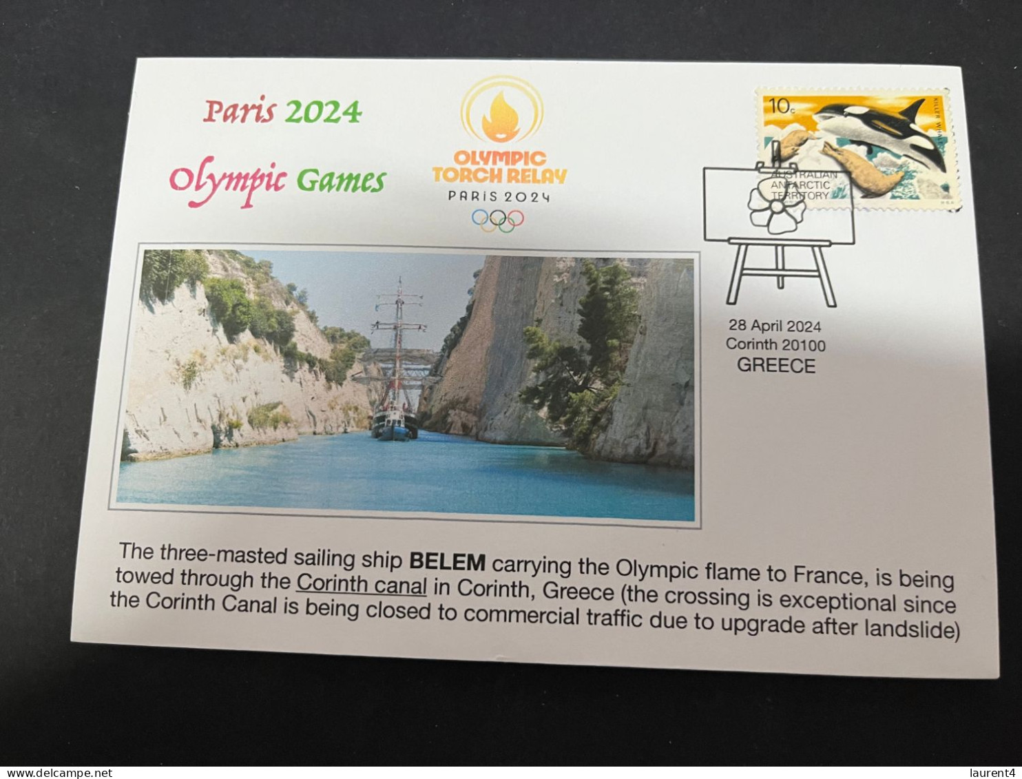 30-4-2024 (3 Z 26) Paris Olympic Games 2024 - The Olympic Flame Travel On Sail Ship BELEM Via The Corinth Canal (ORCA) - Verano 2024 : París