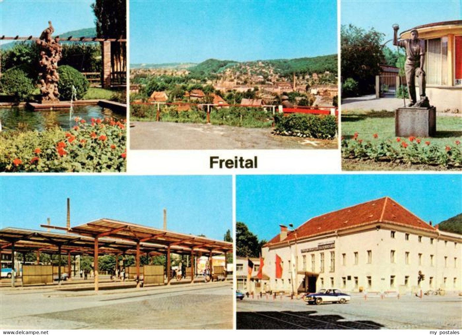 73900574 Freital Storchenbrunnen Teilansicht Stahlwerkerdenkmal Busbahnhof Klubh - Freital