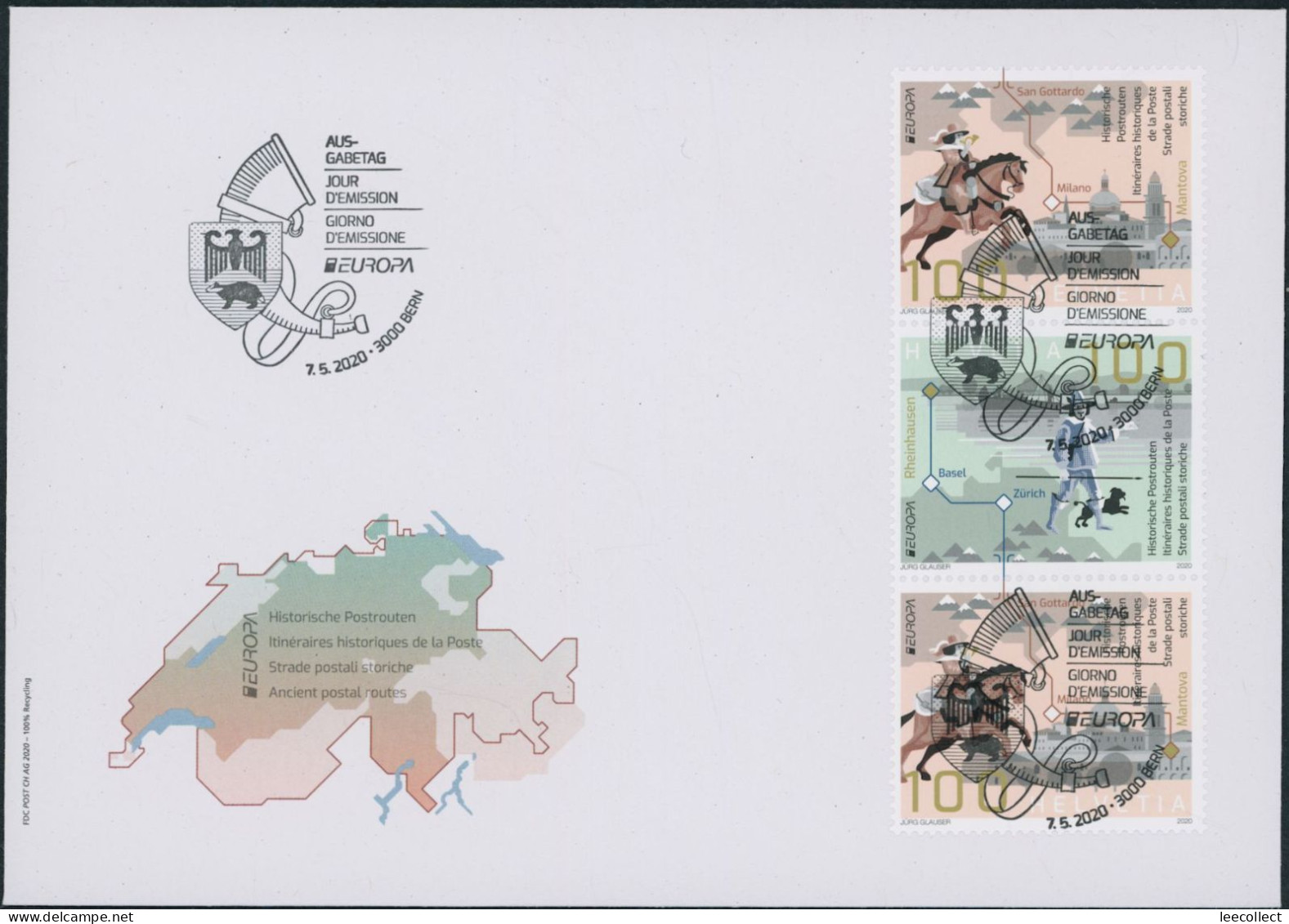 Suisse - 2020 - Europa - Zusammenhängende - Ersttagsbrief FDC U1 ET - Ersttag Voll Stempel - Storia Postale