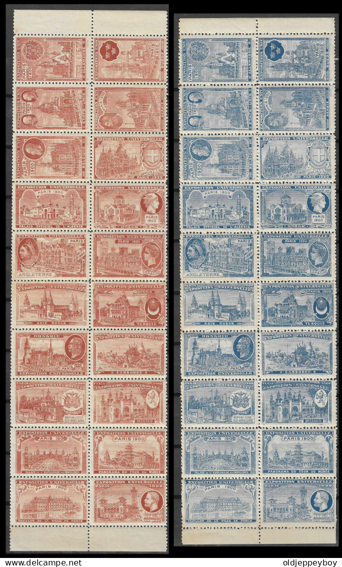 EXPO PARIS France 1900 EXPOSITION UNIVERSELLE 40 Vignetten VIGNETTE 2 BLOCKS OF 20 MNH** 17 COUNTRIES RARE - 1900 – Paris (France)