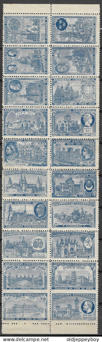 EXPO PARIS France 1900 EXPOSITION UNIVERSELLE 20 Vignetten VIGNETTE 1 BLOCK OF 20 MNH** 17 COUNTRIES RARE - 1900 – Parigi (Francia)