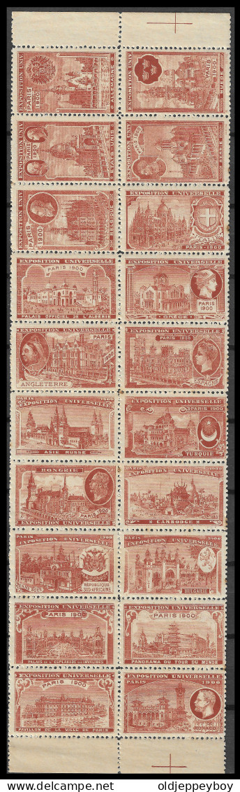 EXPO PARIS France 1900 EXPOSITION UNIVERSELLE 20 Vignetten VIGNETTE 1 BLOCK OF 20 MNH** 17 COUNTRIES RARE - 1900 – Paris (France)