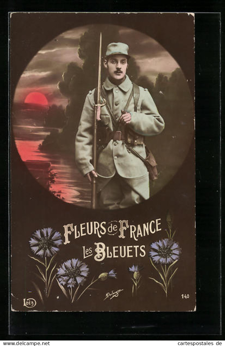 CPA Fleurs De France, Les Bleuets, Franz. Soldat In Feldgrau  - Andere & Zonder Classificatie