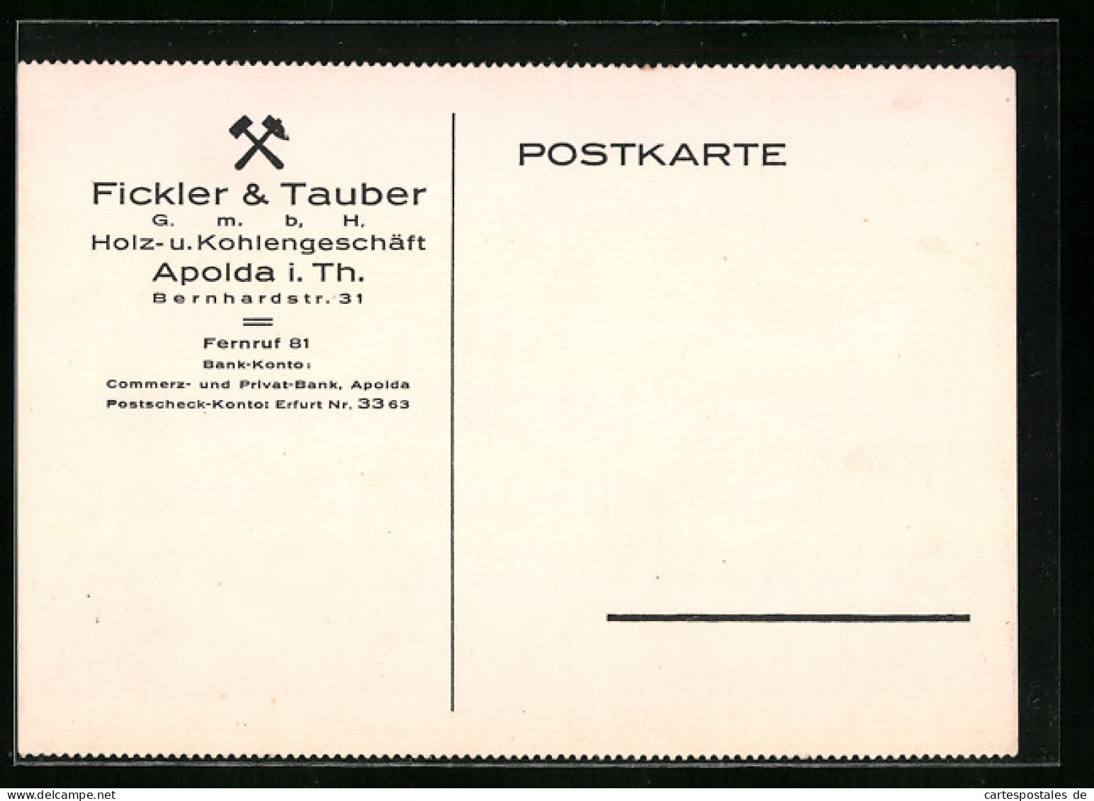 AK Apolda I. Th., Kohlengeschäft Fickler & Tauber, Bernhardstr. 31  - Apolda