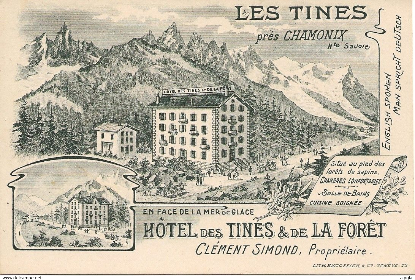 74 - CHAMONIX - Rare Carte De Visite Hôtel Des TINES Et De LA FORET - Clément SIMOND Propr. - Chamonix-Mont-Blanc