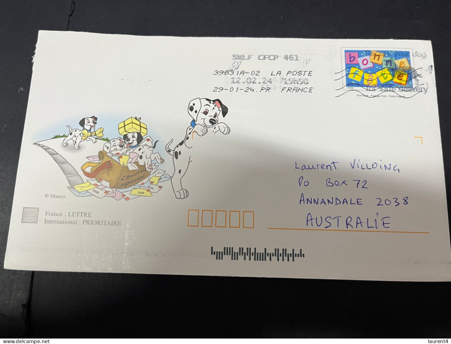 30-4-2023 (3 Z 27) Letter Posted From France To Australia In 2024 (2 Covers)  18 X 14 Cm + 1 (Disney 101 Dog + Merci) - Lettres & Documents