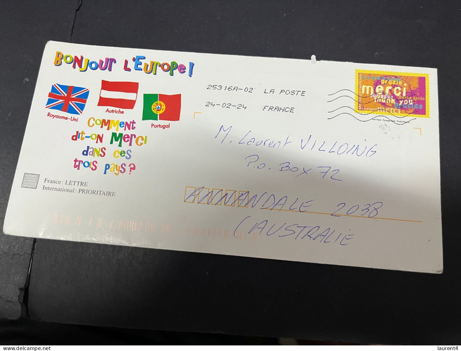 30-4-2023 (3 Z 27) Letter Posted From France To Australia In 2024 (2 Covers)  18 X 14 Cm + 1 (Disney 101 Dog + Merci) - Lettres & Documents