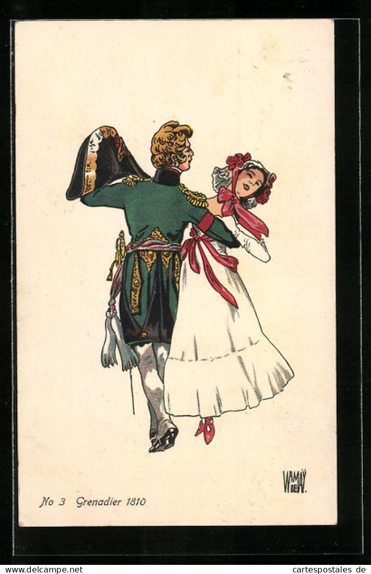 Künstler-AK Sign. De Wamay: Schweizer Soldat In Uniform Tanzt Mit Dame, No 3 Grenadier 1810  - Andere & Zonder Classificatie