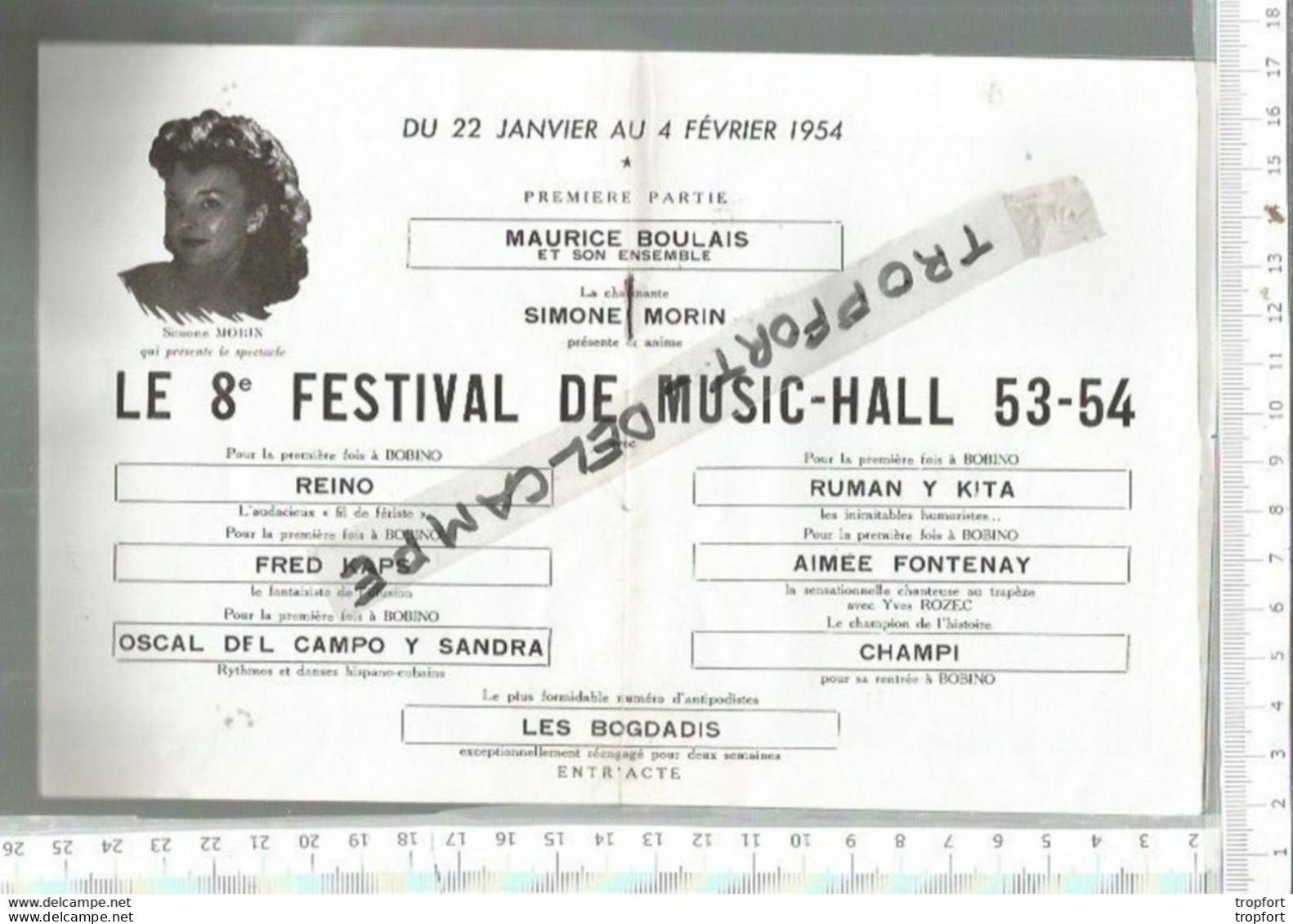 FF / PROGRAMME Ancien THEATRE BOBINO 1954  FESTIVAL MUSIC HALL // REINO KAPS KITA FONTENAY CHAMPI BOULAIS - Programmi