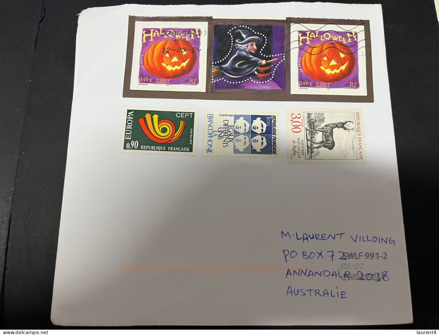30-4-2023 (3 Z 27) Letter Posted From France To Australia In 2024 (2 Covers) (Disney Little Mermaid + Hallowwen 16x16cm) - Storia Postale