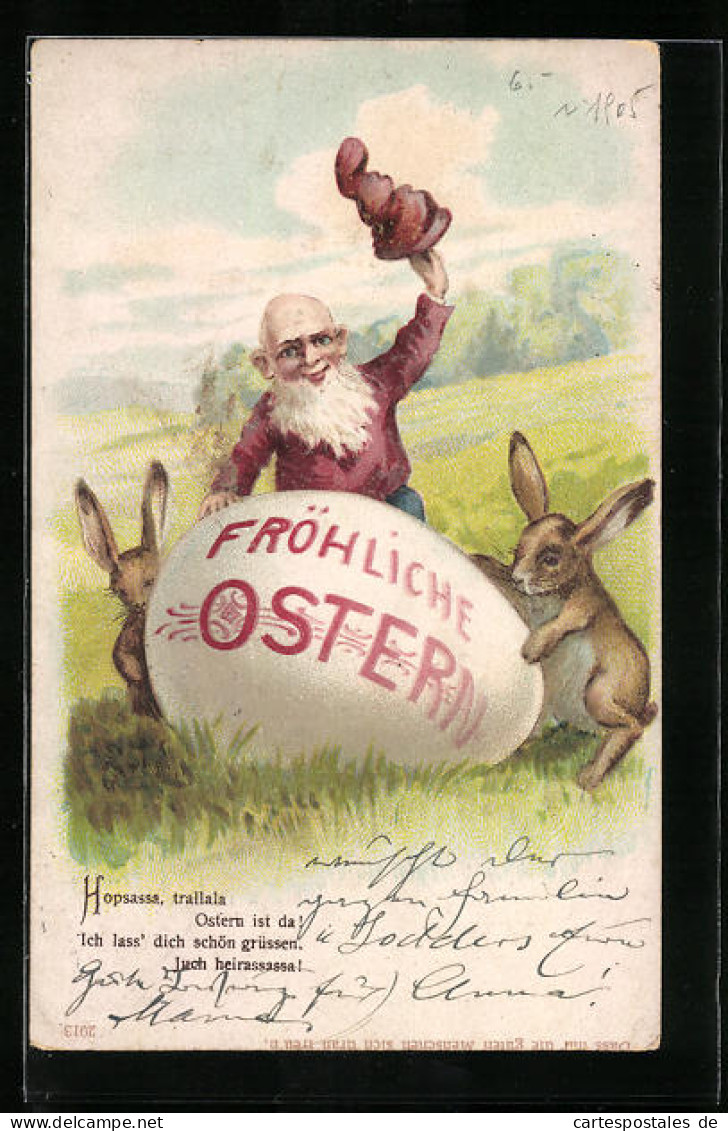 Künstler-AK Zwerg Und Osterhasen Wünschen Frohe Ostern  - Ostern