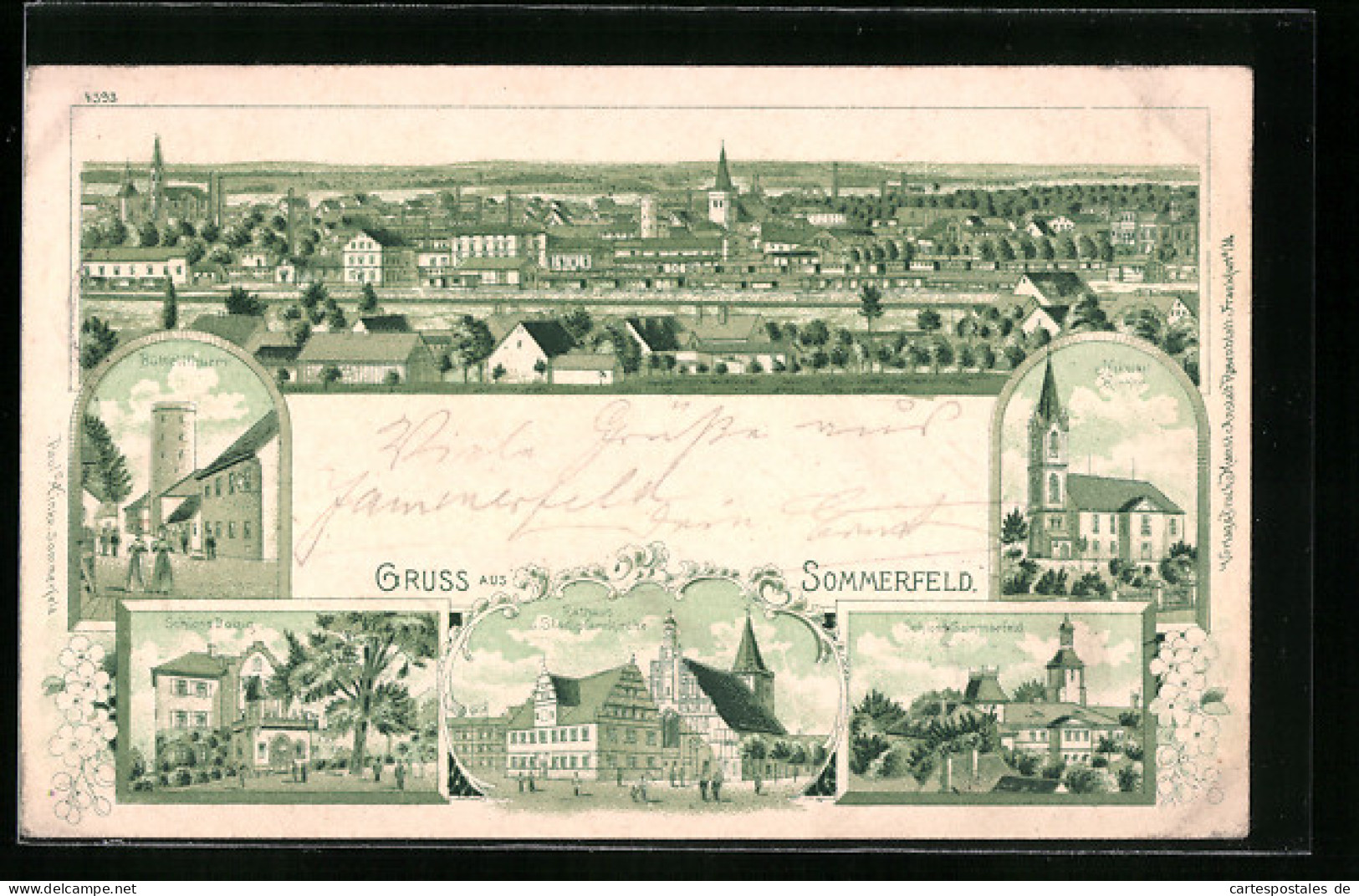 Lithographie Sommerfeld, Totalansicht, Büttellturm, Schloss Dolzig, Rathaus Und Stadtpfarrkirche  - Altri & Non Classificati