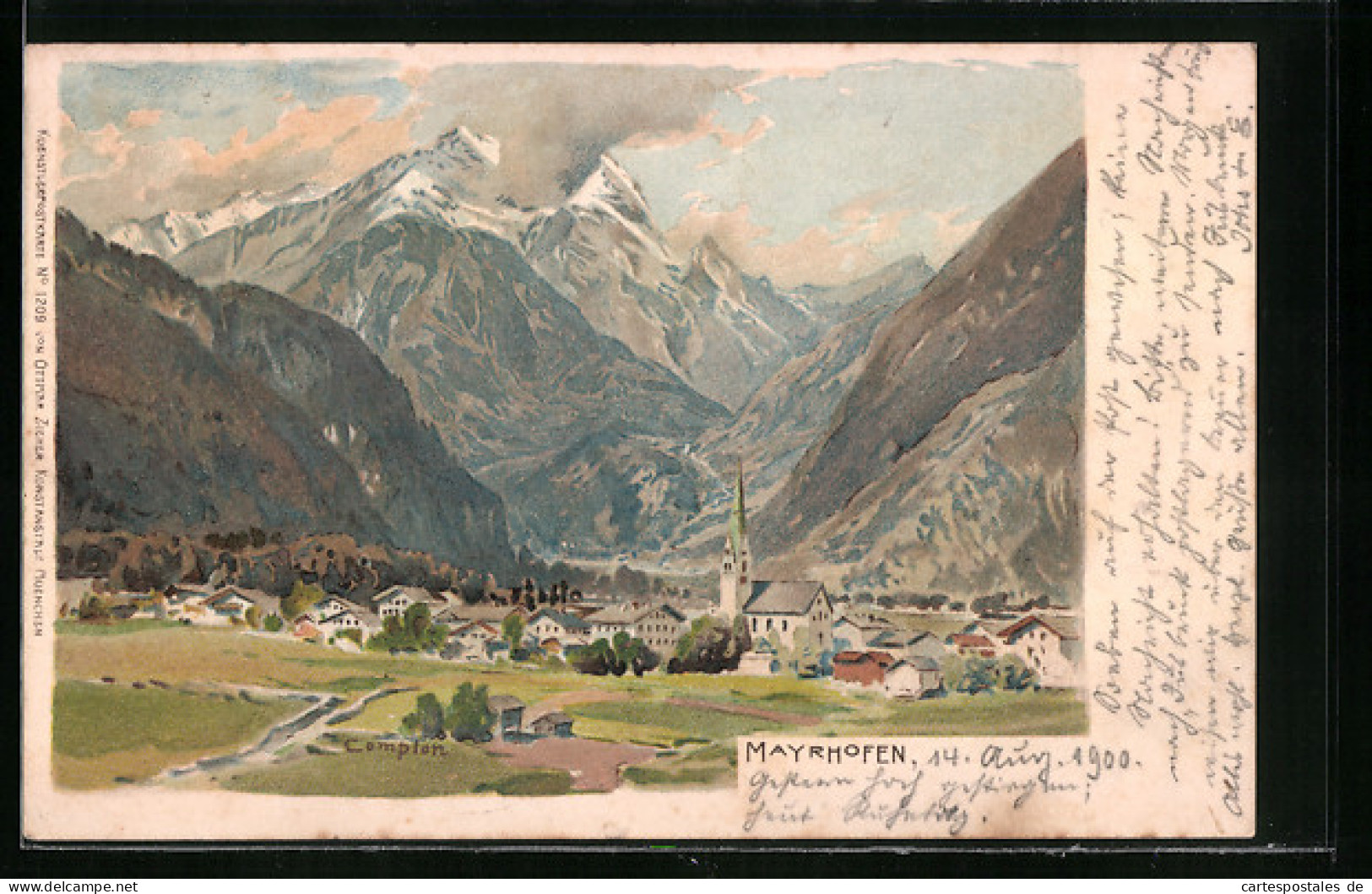 Künstler-AK Edward Theodore Compton: Mayrhofen, Totalansicht Aus Der Ferne  - Compton, E.T.