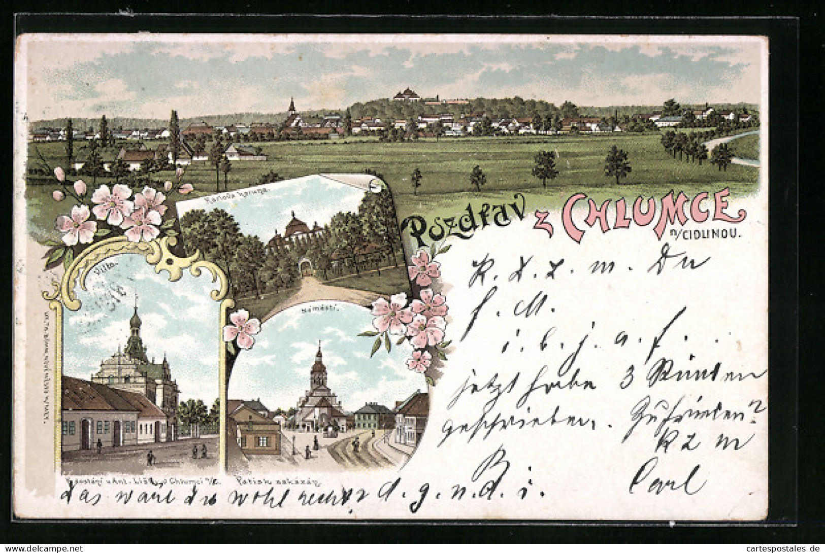 Lithographie Chlumec N. C., Karlova Koruna, Vikta, Námestí, Panorama  - República Checa