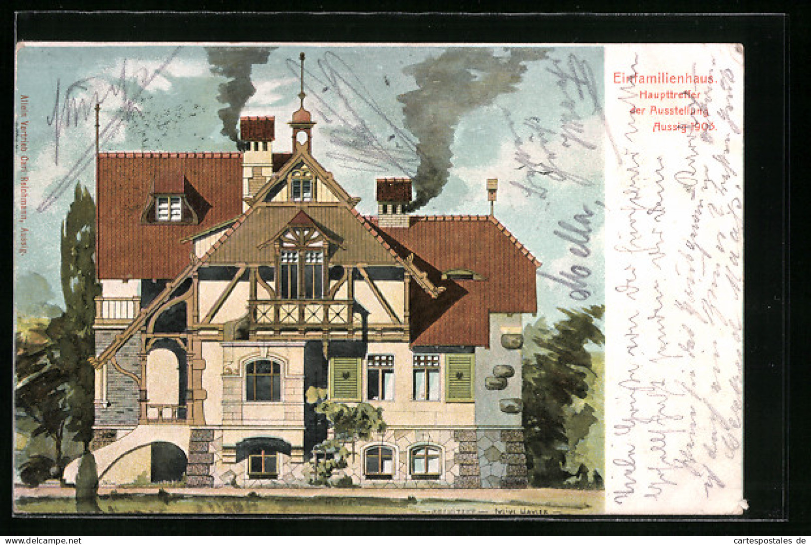 Künstler-AK Aussig, Einfamilienhaus, Haupttreffer Der Ausstellung 1903  - República Checa
