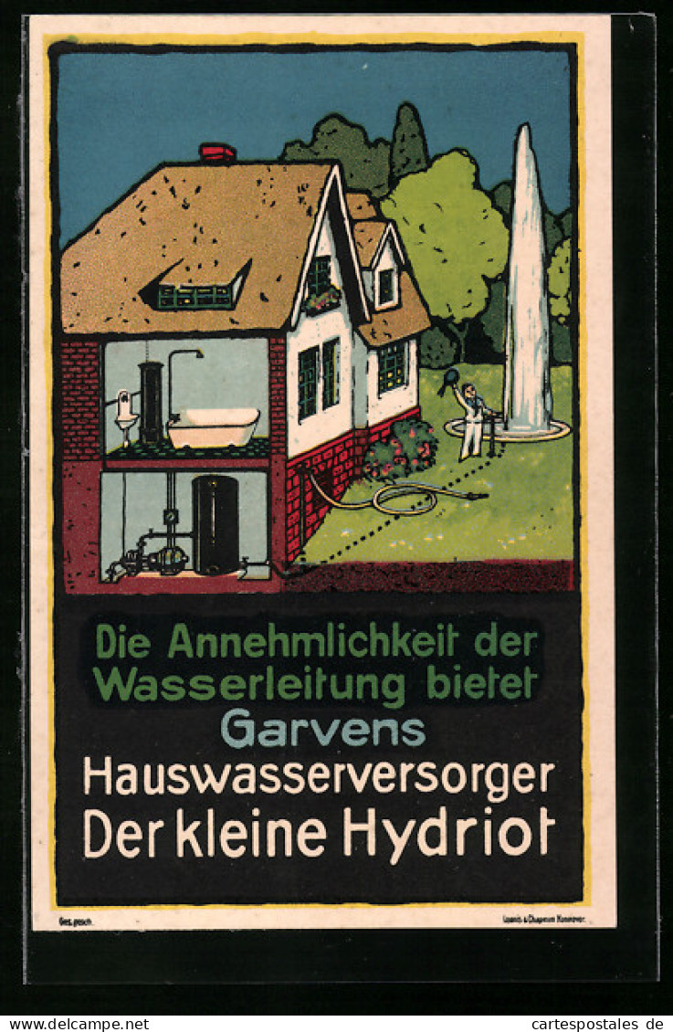 Künstler-AK Die Annehmlichkeit Der Wasserleitung Bietet Garvens Hauswasserversorger  - Advertising