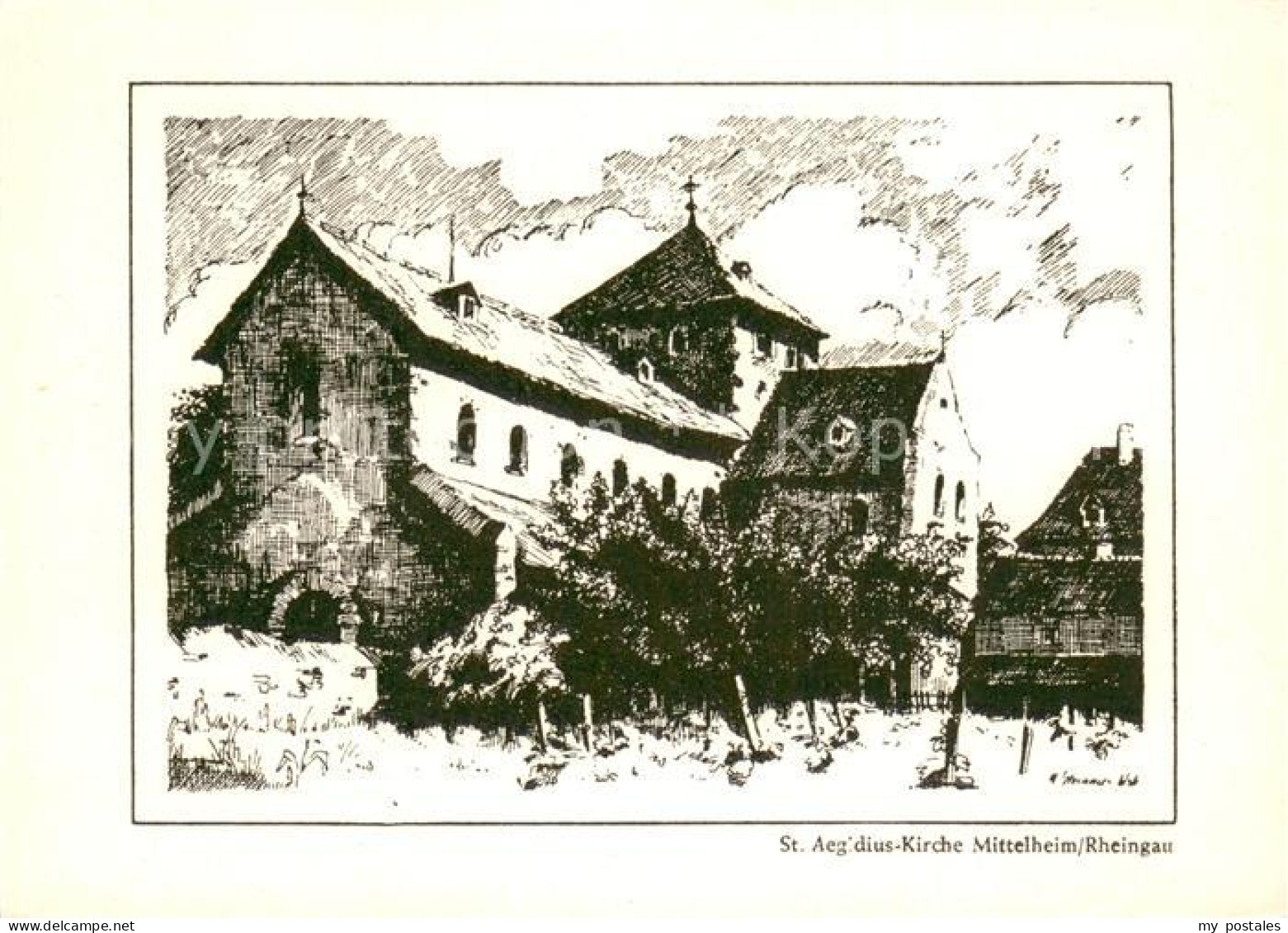 73686959 Mittelheim Rheingau St. Aegidius Kirche Kuenstlerkarte Mittelheim Rhein - Oestrich-Winkel