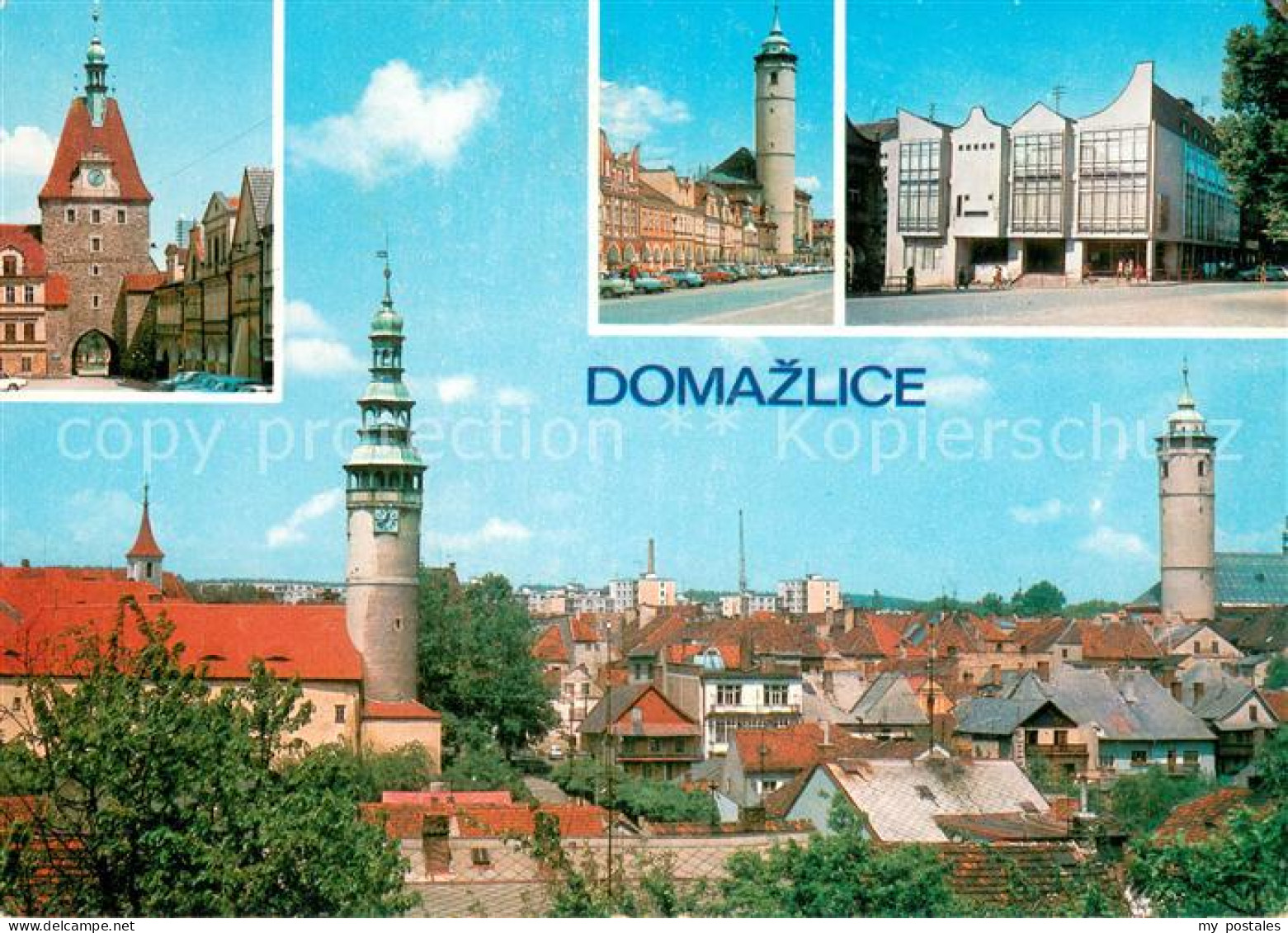 73686927 Domazlice Stadtpanorama Kirche Stadttor Modernes Gebaeude Domazlice - República Checa