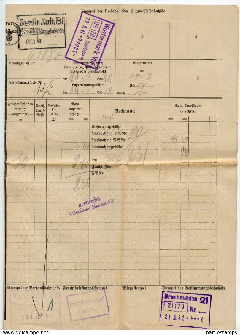 Germany 1941 Deutsche Reichsbahn Frachtbrief (Waybill); Berlin-Marienfelde To Bruchmühlen - Covers & Documents