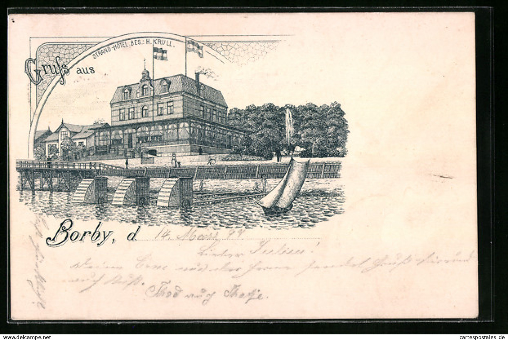 Lithographie Borby, Strand Hotel  - Andere & Zonder Classificatie