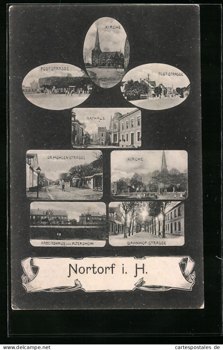 AK Nortorf I. H., Rathaus, Poststrasse, Arbeitshaus Und Altersheim  - Andere & Zonder Classificatie
