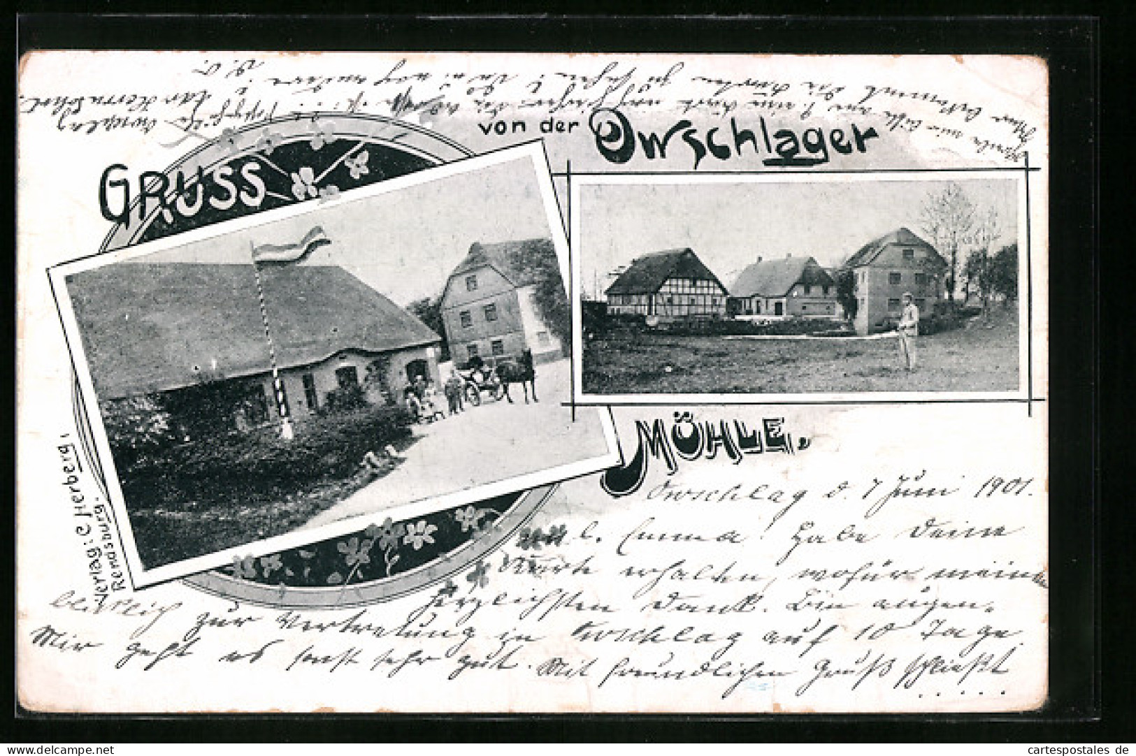 Passepartout-AK Owschlag, Gasthaus Owschlager Mühle, Ortspartie  - Andere & Zonder Classificatie