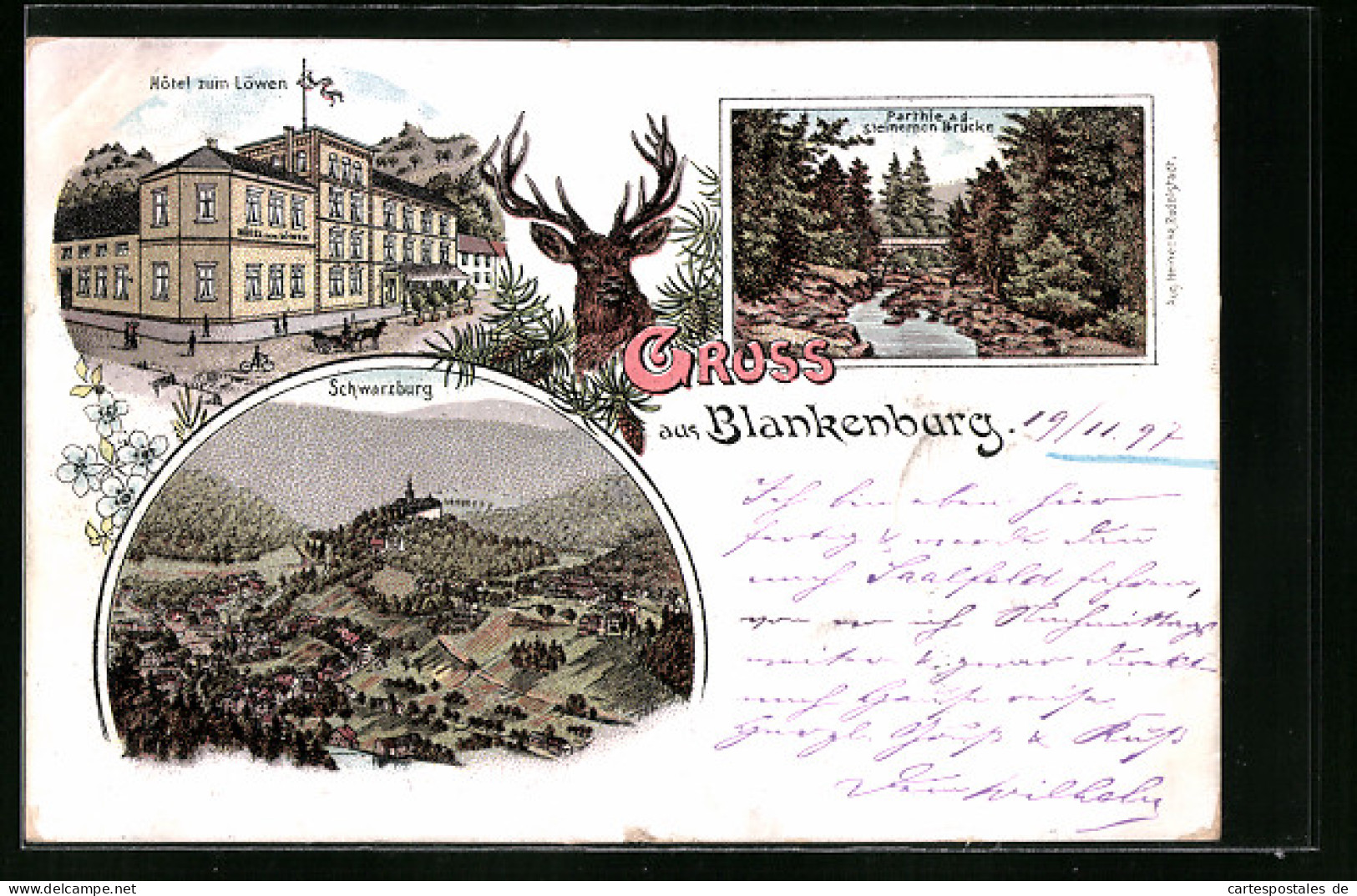 Lithographie Blankenburg, Hotel Zum Löwen, Schwarzburg  - Blankenburg