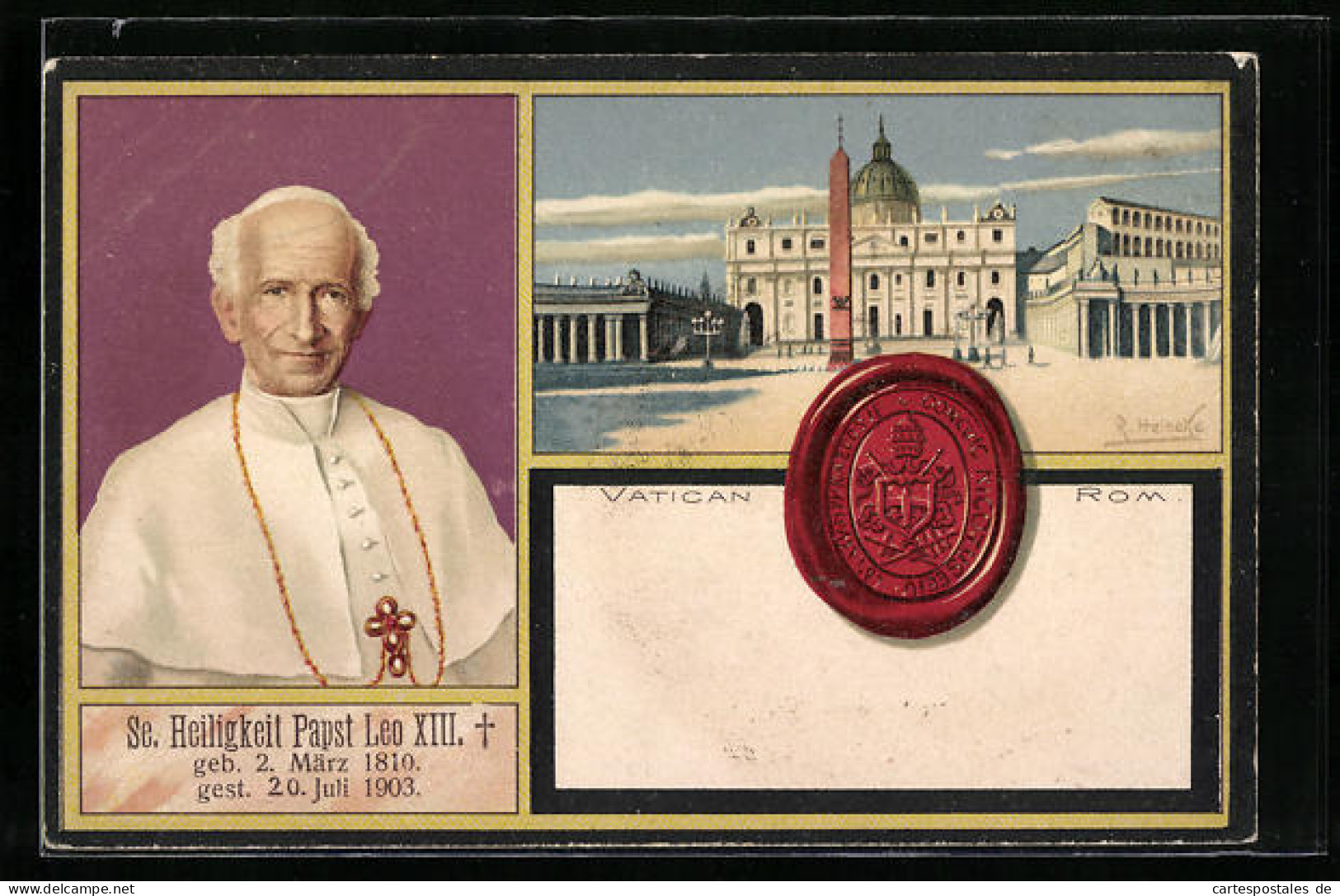 Lithographie Rom, Vatikanstadt, Sr. Heiligkeit Papst Leo XIII., Petersdom Am Petersplatz  - Päpste