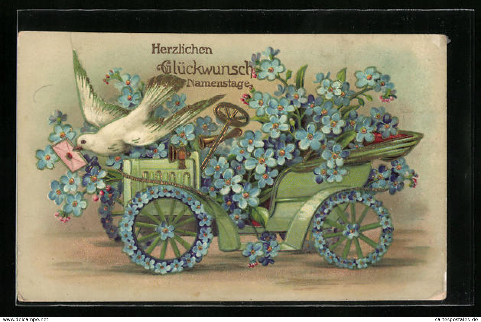 AK Blumenbild Mit Auto Und Friedenstaube  - Other & Unclassified