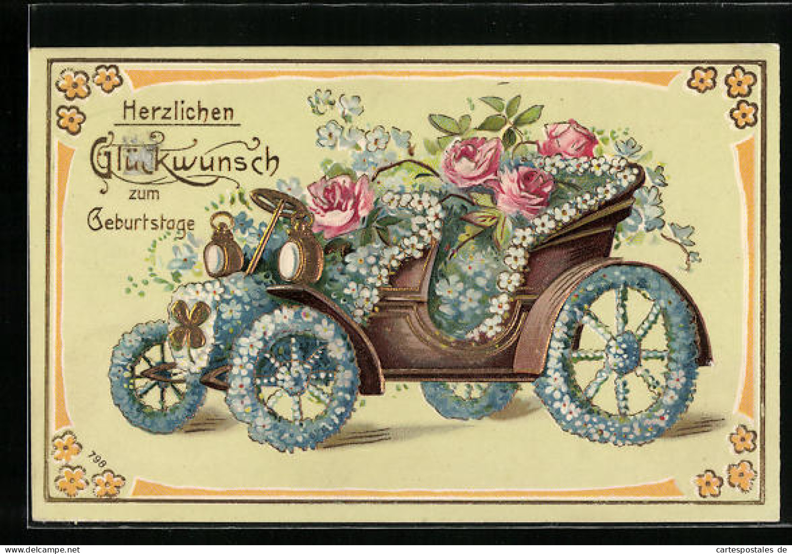 Präge-AK Blumenbild Mit Einem Auto Voller Blumen  - Sonstige & Ohne Zuordnung