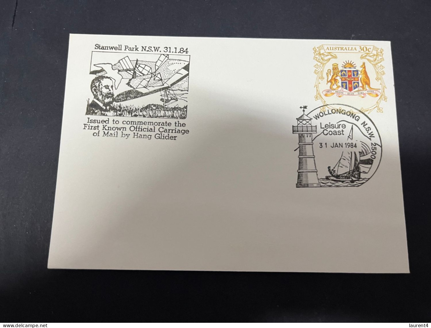 30-4-2023 (3 Z 29) Australia FDC (1 Cover) 1984 - Stanwell Park 1st Mail Via Hand Glider (lighthouse P/m) - Premiers Jours (FDC)
