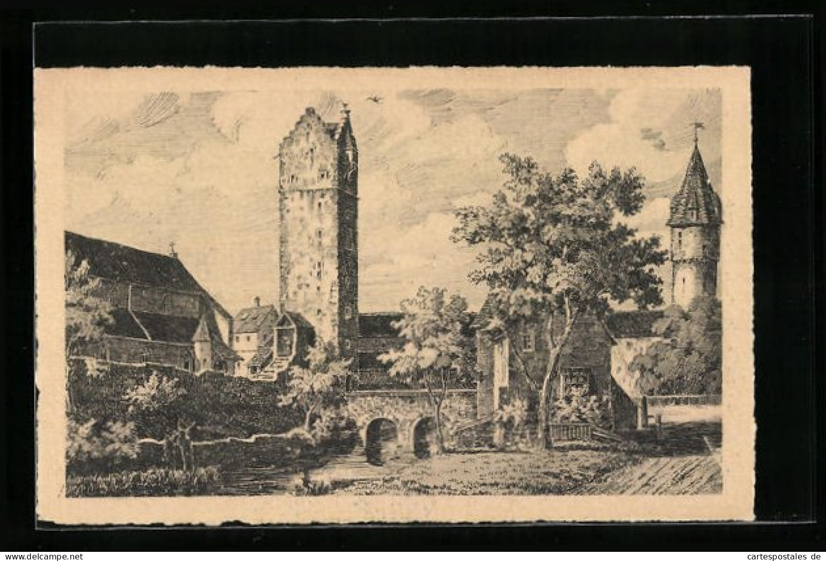 Künstler-AK Ravensburg, Frauentor, Grüner Turm  - Ravensburg