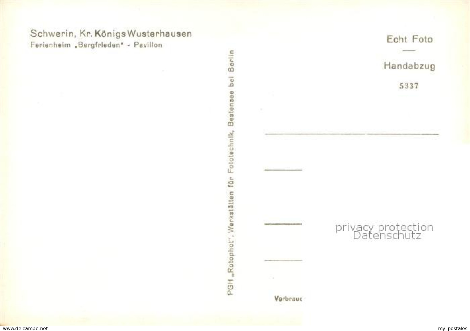 73686369 Schwerin Koenigs-Wusterhausen Ferienheim Bergfrieden Pavillon Handabzug - Autres & Non Classés