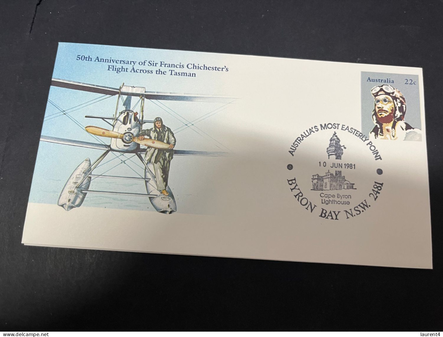 30-4-2023 (3 Z 29) Australia FDC (1 Cover) 1981 - 50th Anniversary Francis Chichesters (Byon Bay Lighthouse P/m) - Omslagen Van Eerste Dagen (FDC)