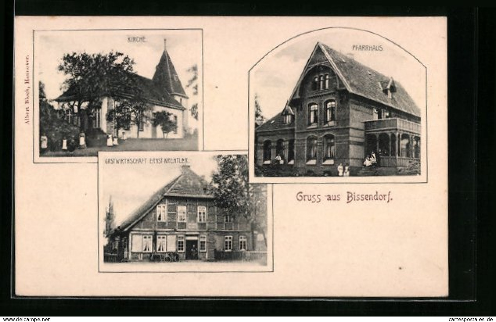 AK Bissendorf, Gasthaus Ernst Krentler, Kirche, Pfarrhaus  - Bissendorf