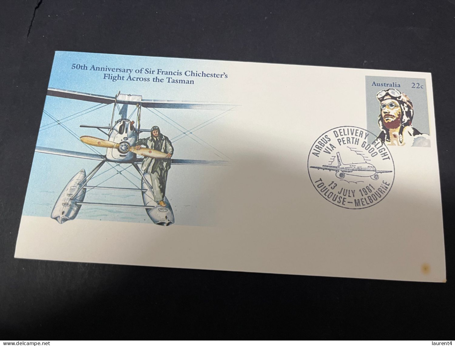 30-4-2023 (3 Z 29) Australia FDC (1 Cover) 1981 - 50th Anniversary Francis Chichesters (Airbus Delivery Via Perh) - Omslagen Van Eerste Dagen (FDC)
