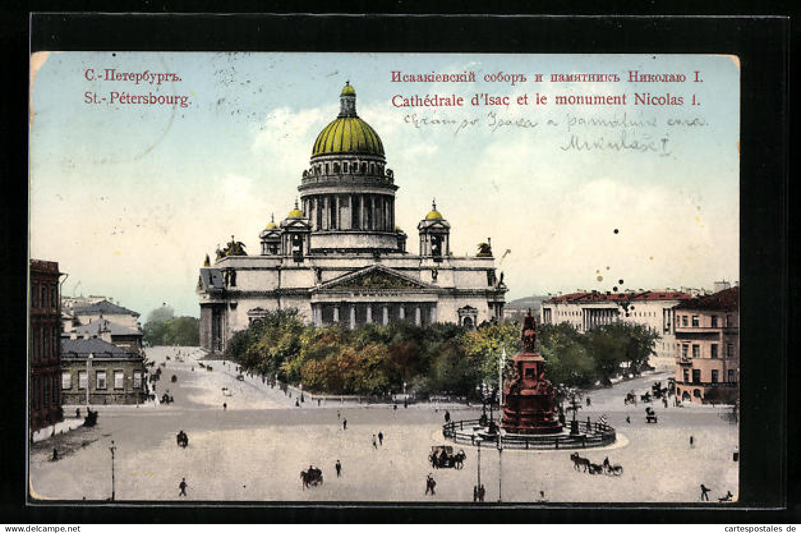 AK St. Pétersbourg, Cathedrale D`Isac Et Le Monument Nicolas I.  - Russland