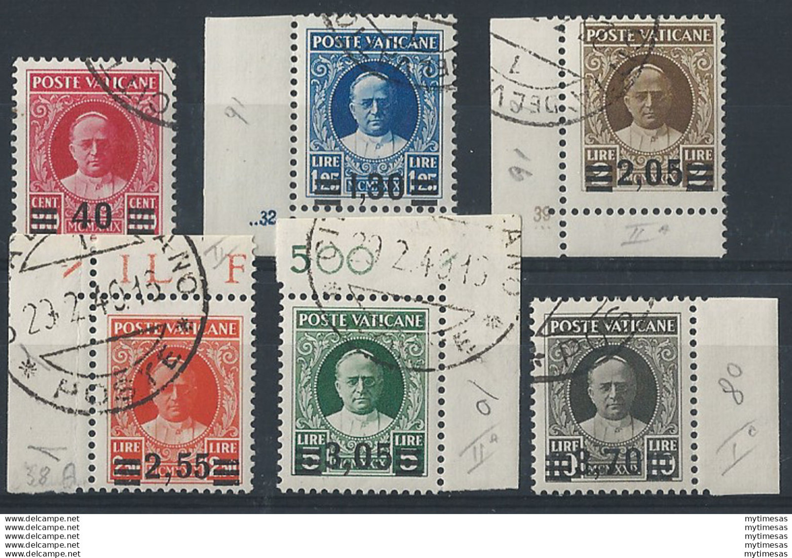 1934 Vaticano Provvisoria 6v. Cancelled Sass. N. 35/40 - Otros & Sin Clasificación