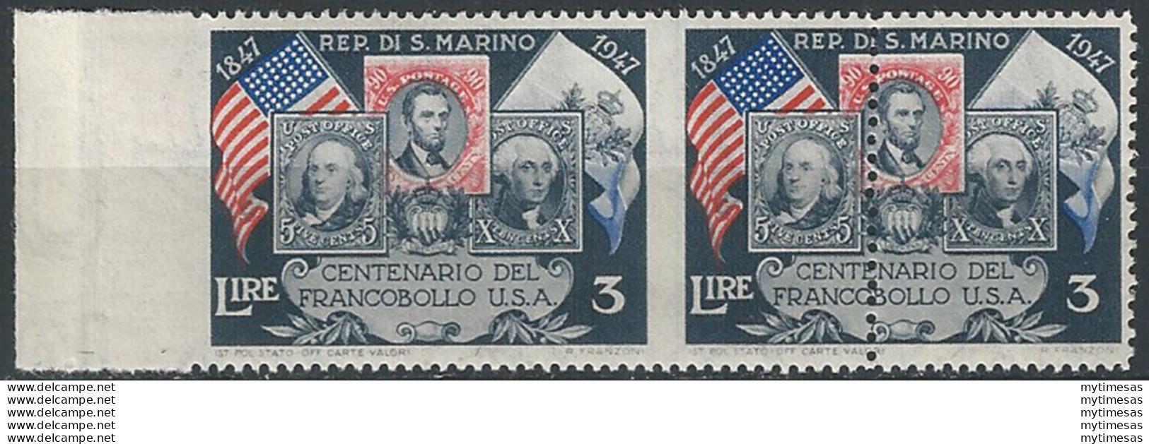 1947 San Marino Centenario USA Varietà MNH Sass. N. 331Ade - Autres & Non Classés