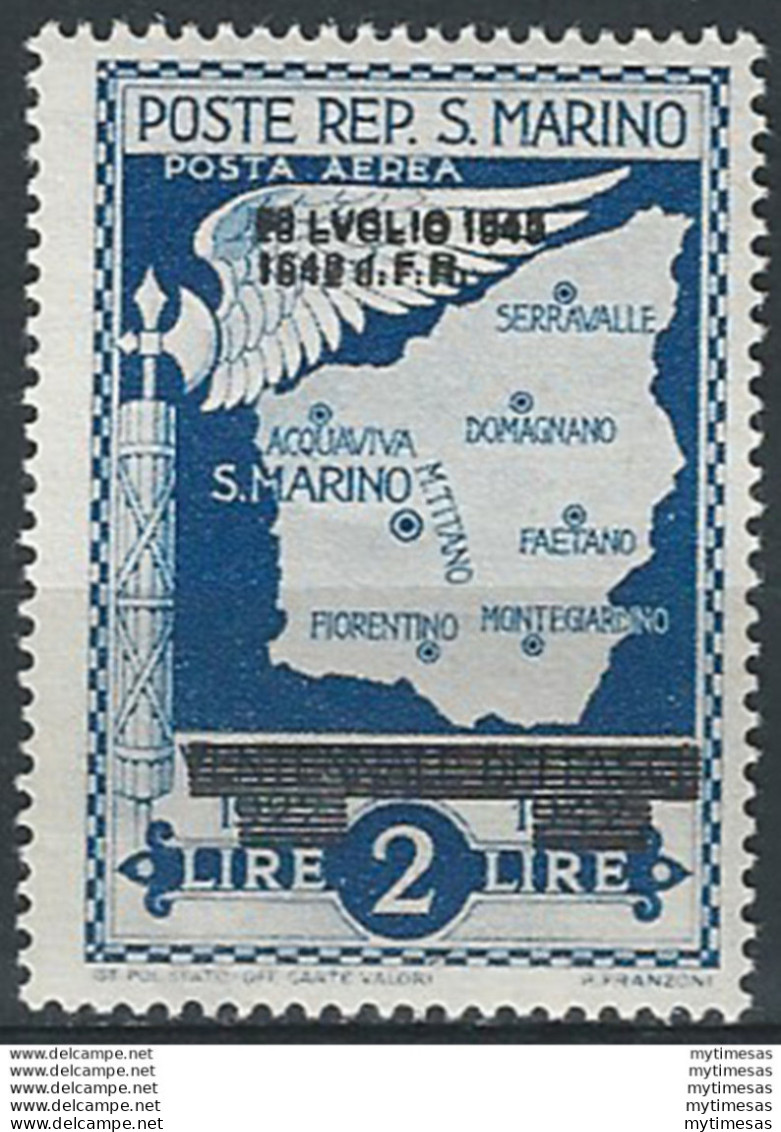 1943 San Marino Caduta Del Fascismo L. 2 Varietà MNH Sass. N. A38a - Autres & Non Classés