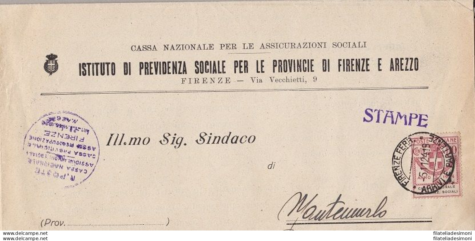 1924 Italia - Regno , Enti Semistatali N° 25 10 Cent. Rosa Su DOCUMENTO - Europe