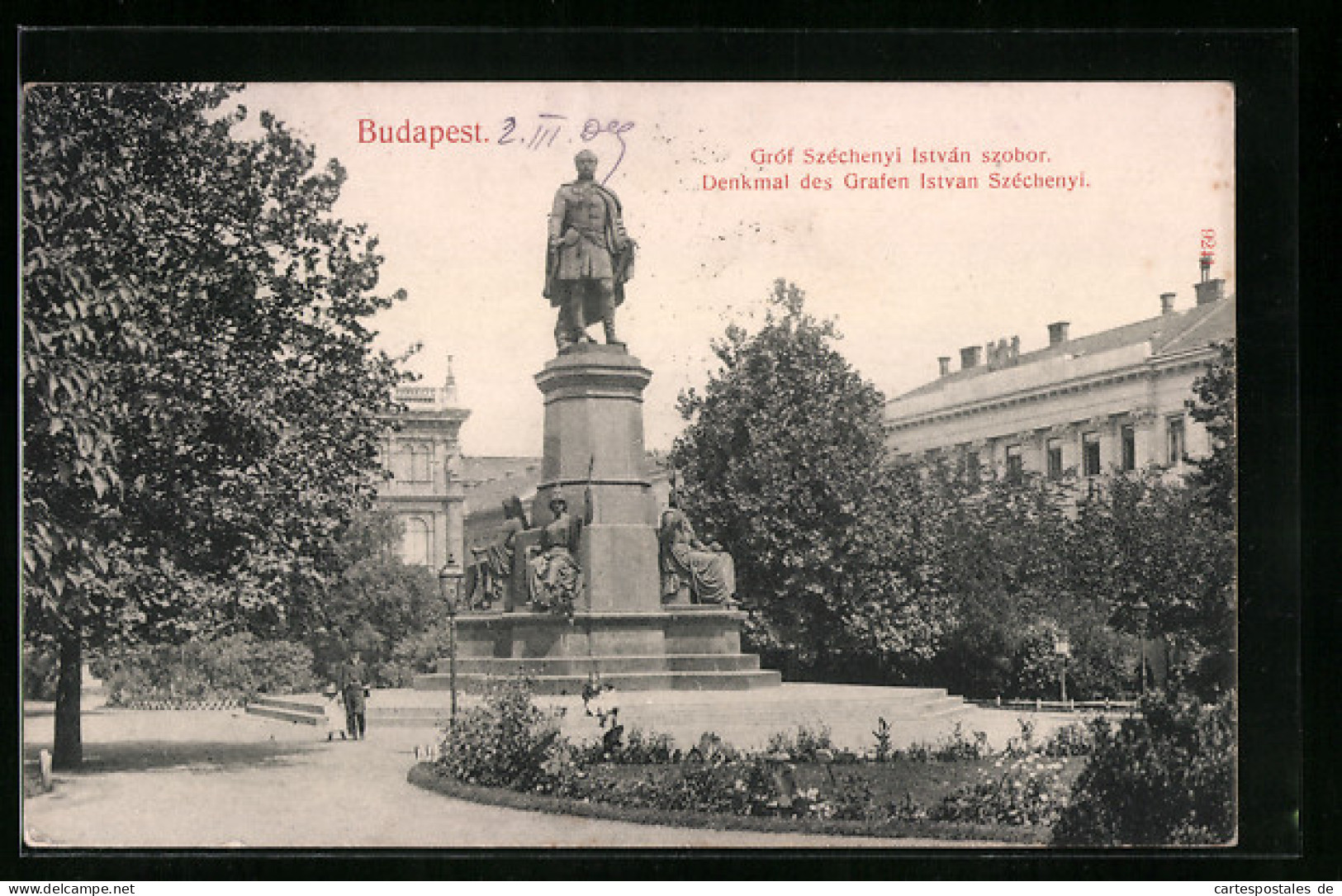 AK Budapest, Vor Dem Denkmal Des Grafen Istvan Szechenyi  - Hongrie