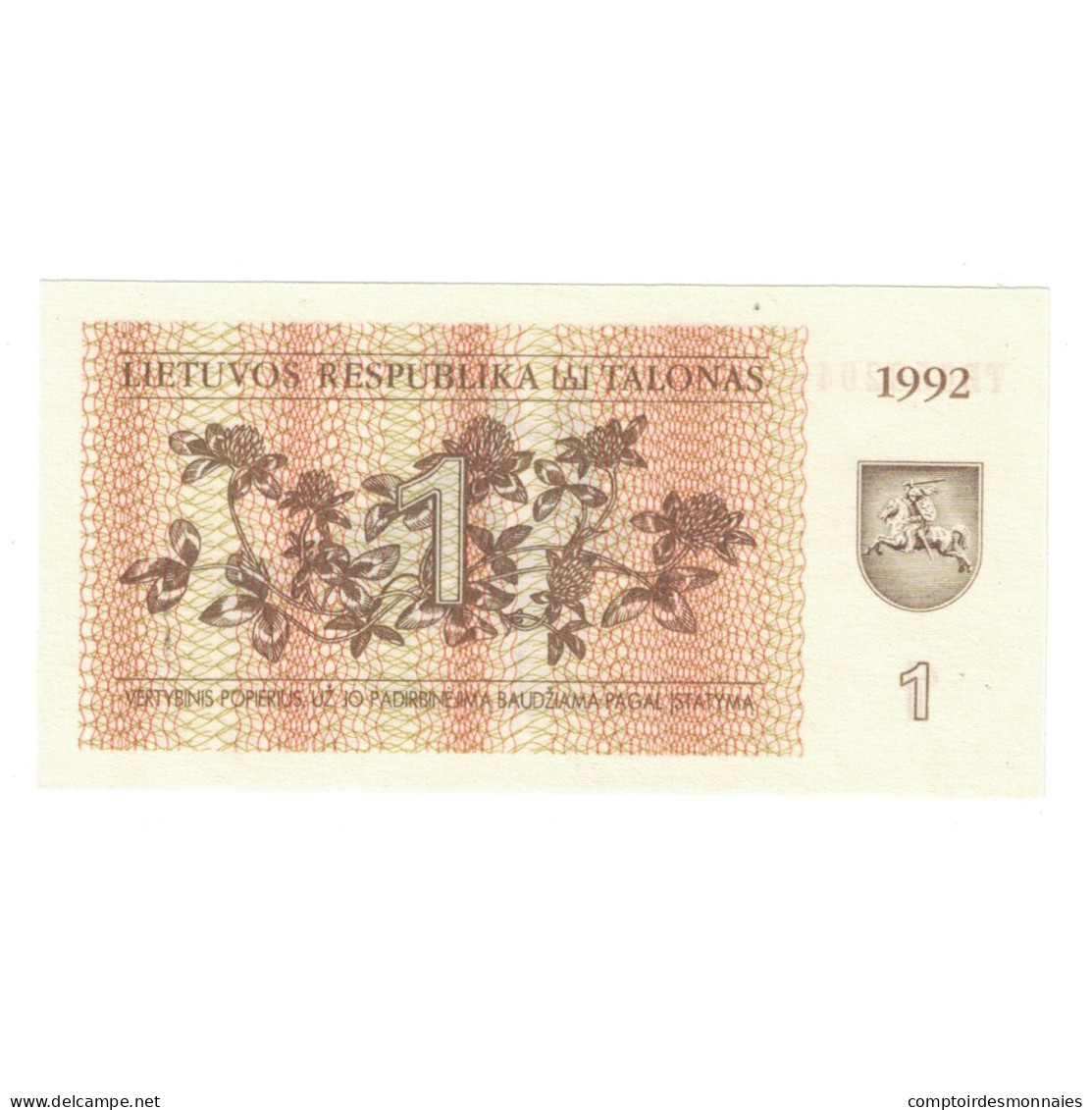Billet, Lituanie, 1 (Talonas), 1992, KM:39, NEUF - Letland