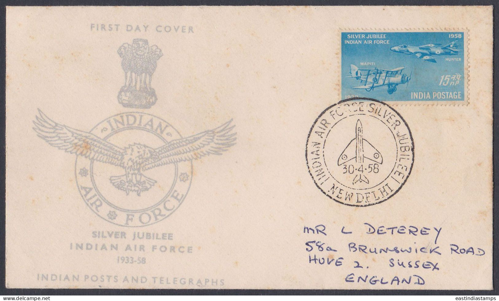 Inde India 1958 FDC Indian Airforce, Air Force, Military, Aeroplane, Airplane, Aircraft, First Day Cover - Cartas & Documentos