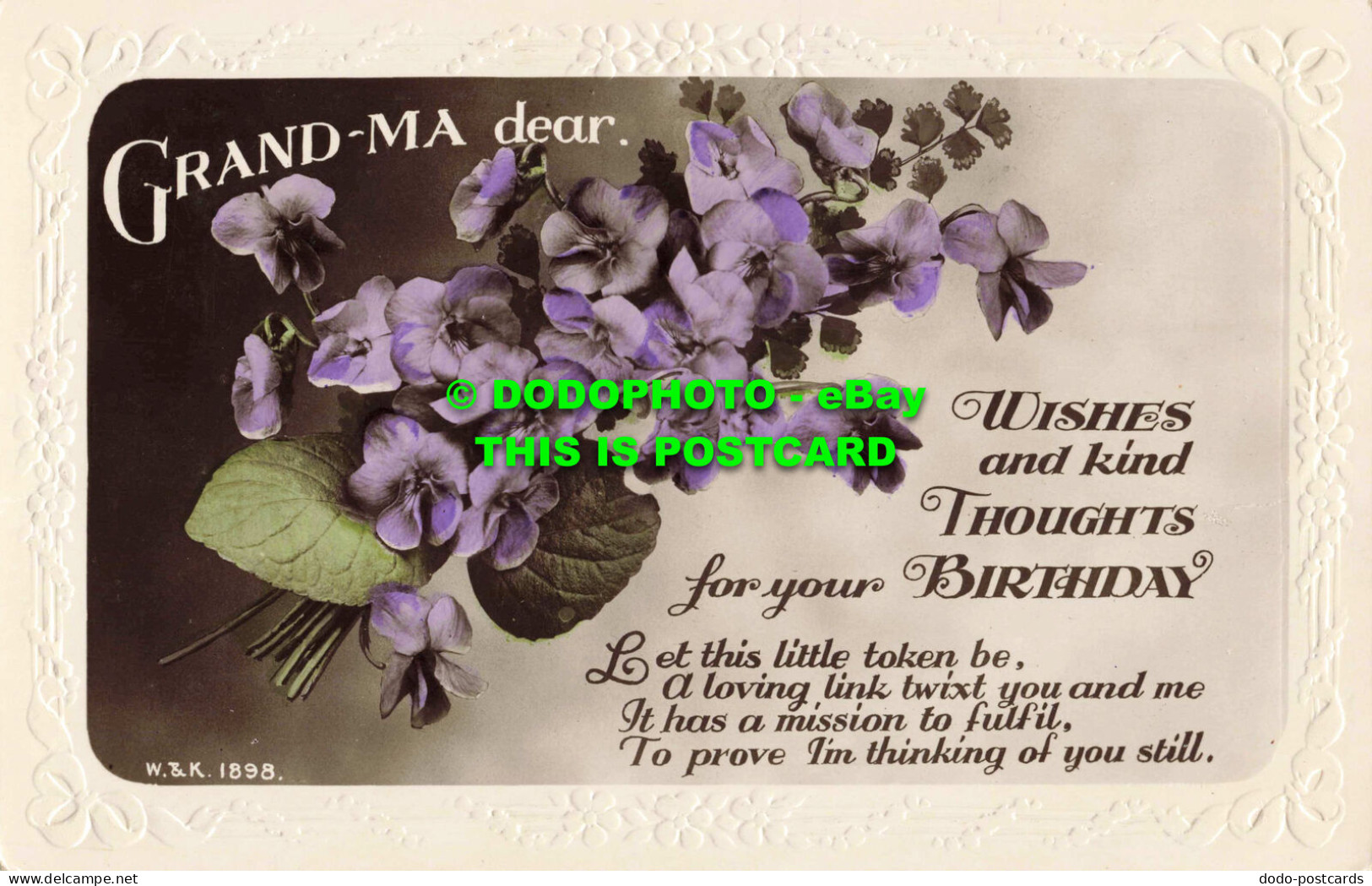 R556987 Grandma Dear. W. And K. 1898. Wishes And Kind Thoughts For Your Birthday - Monde