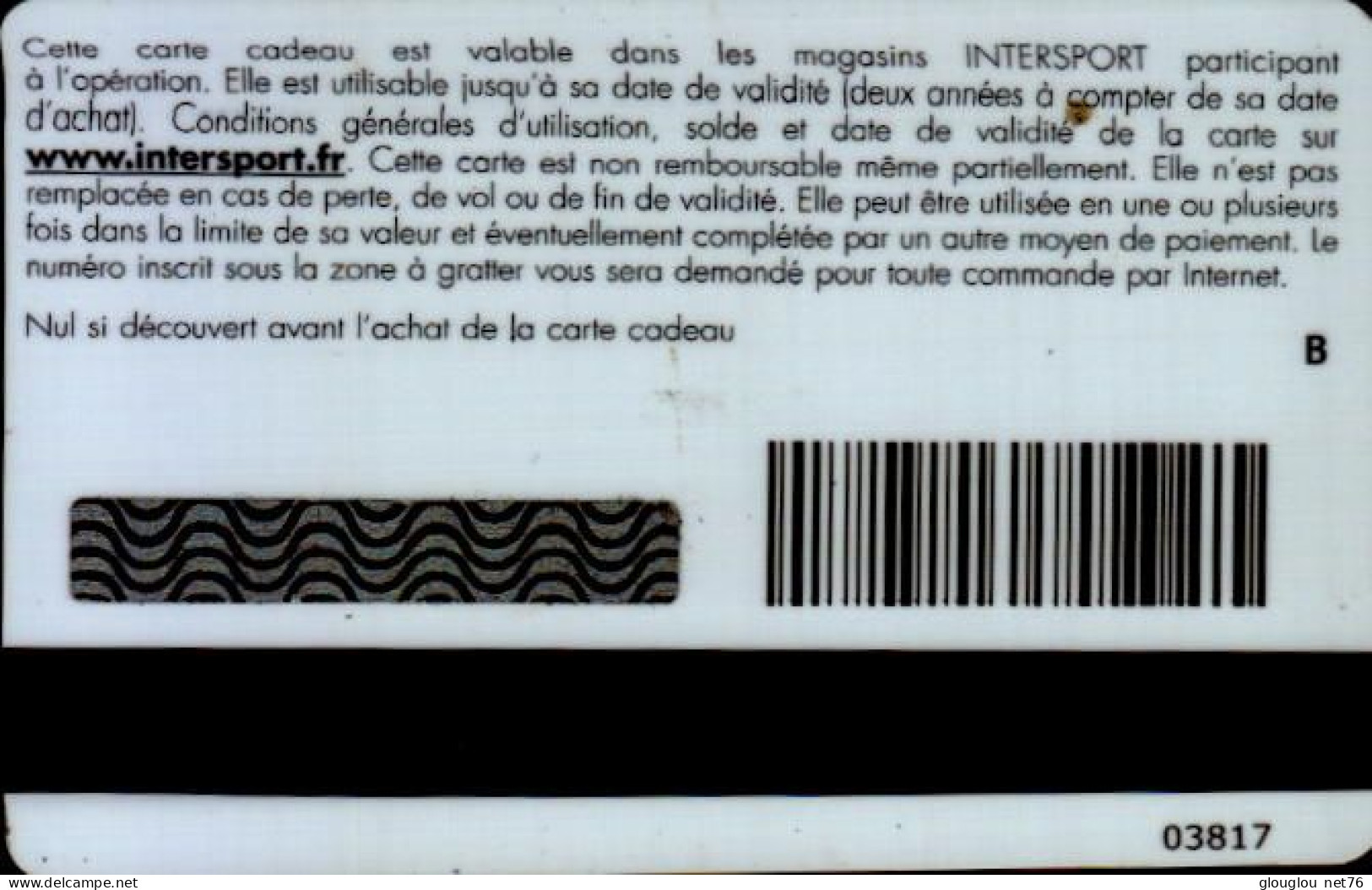 CARTE CADEAU  INTERSPORT.....YOHAN BLAKE - Cartes De Fidélité Et Cadeau