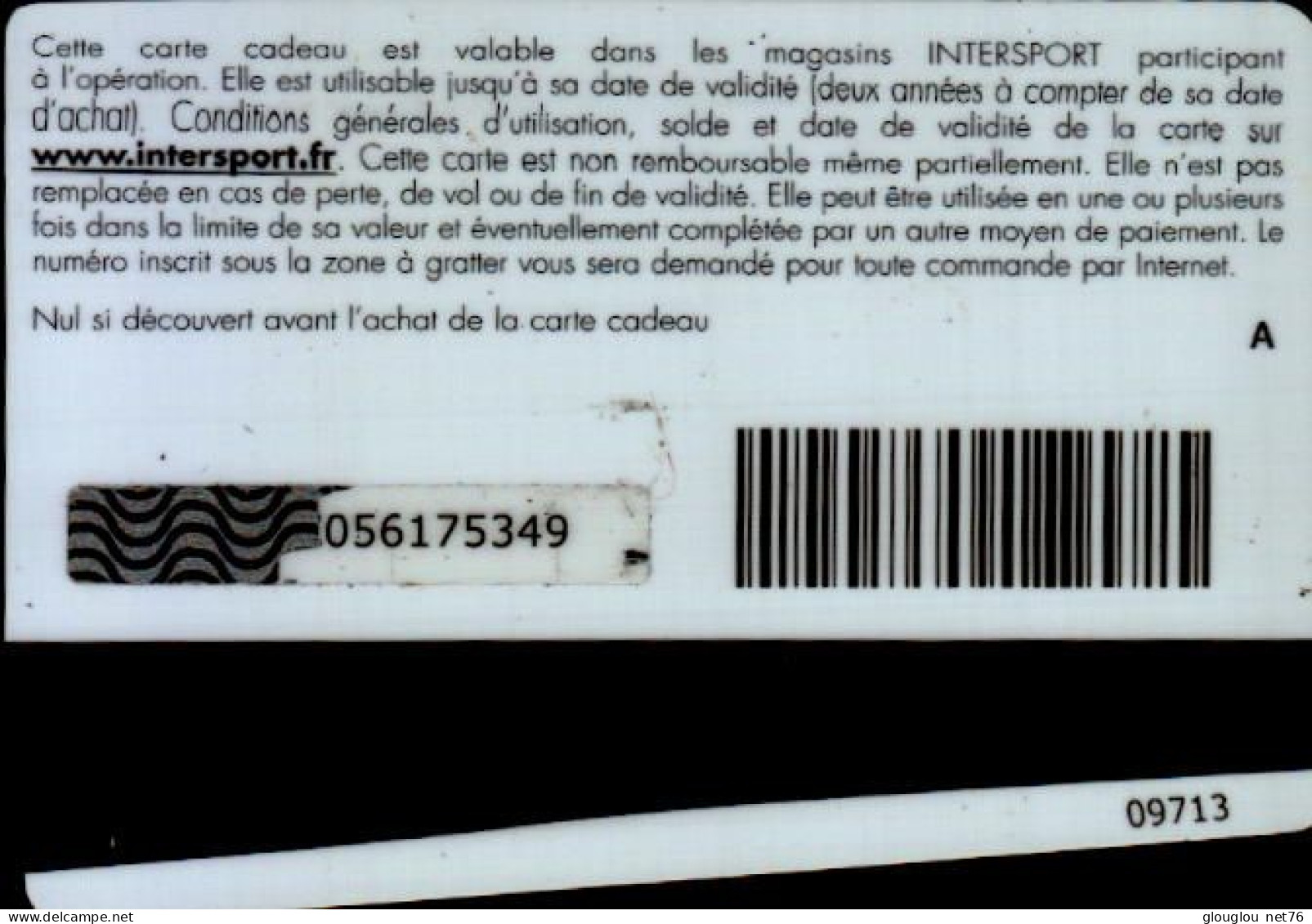 CARTE CADEAU  INTERSPORT.....ALAIN BERNARD - Tarjetas De Fidelización Y De Regalo